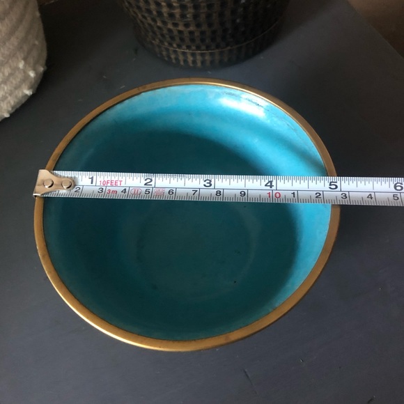 SOLD Vintage Cloisonné Floral Bowl With Brass Edges - Picture 7 of 8